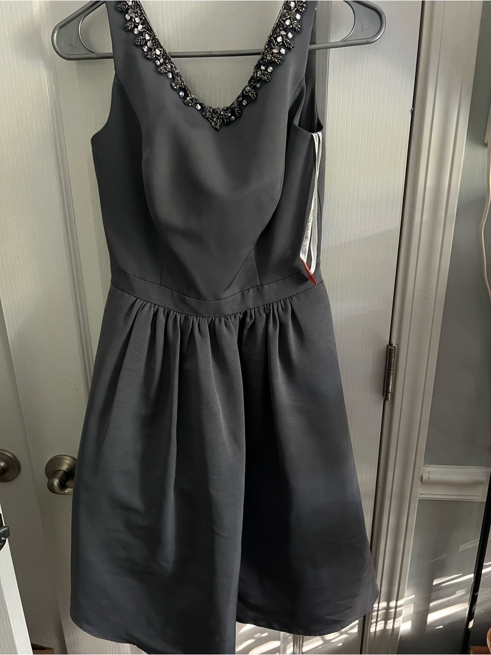 David's Bridal Black Beaded V-Neck Midi Dress